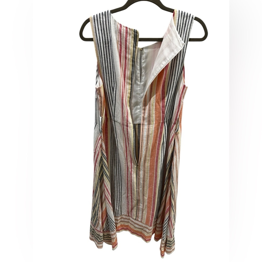 KARL LAGERFELD PARIS Striped Linen-Blend Flare Dress- no belt - Picture 6 of 7